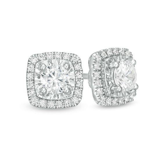 Previously Owned - 1/2 CT. T.w. Diamond Cushion Frame Stud Earrings in 10K White Gold