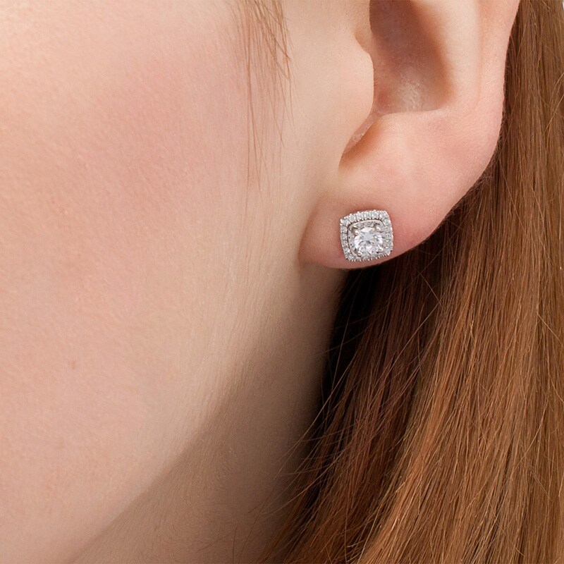 Main Image 2 of Previously Owned - 1/2 CT. T.W. Diamond Cushion Frame Stud Earrings in 10K White Gold