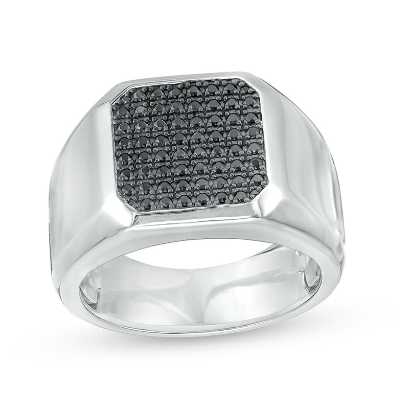Main Image 1 of Previously Owned - Vera Wang Men 1/2 CT. T.W. Enhanced Black Octagonal Diamond Signet Ring in Sterling Silver