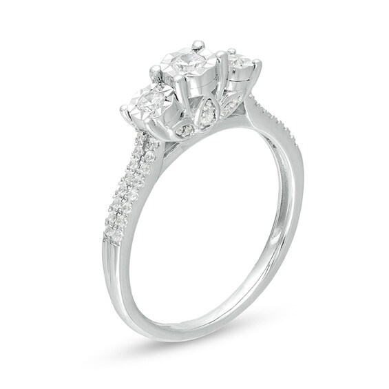 Previously Owned - 1/3 CT. T.w. Diamond Past Present FutureÂ® Double Row Engagement Ring in 10K White Gold
