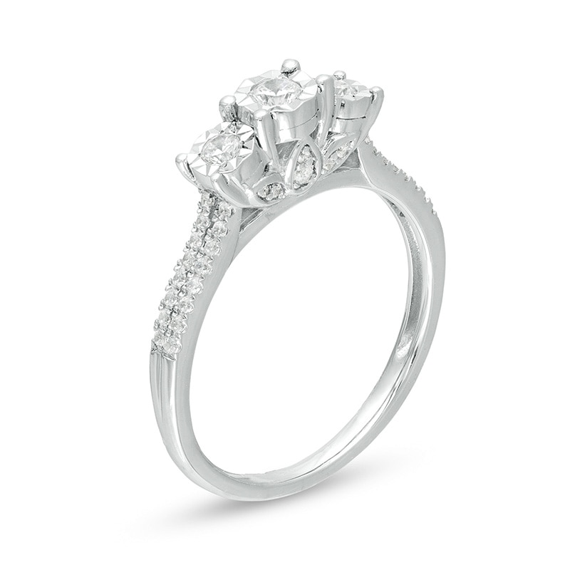 Main Image 2 of Previously Owned - 1/3 CT. T.W. Diamond Past Present Future® Double Row Engagement Ring in 10K White Gold