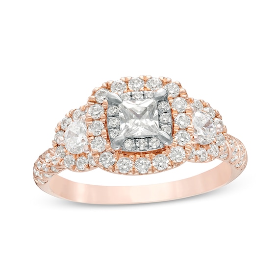 Previously Owned - 1-1/4 CT. T.w. Princess-Cut Diamond Frame Past Present FutureÂ® Engagement Ring in 14K Rose Gold