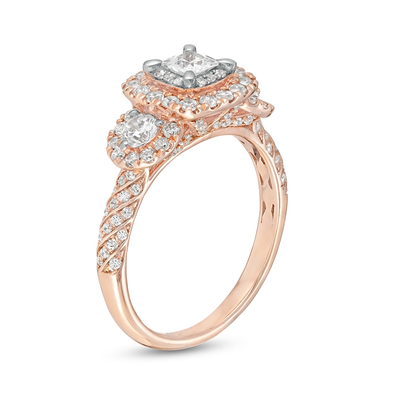 Main Image 3 of Previously Owned - 1-1/4 CT. T.W. Princess-Cut Diamond Frame Past Present Future® Engagement Ring in 14K Rose Gold