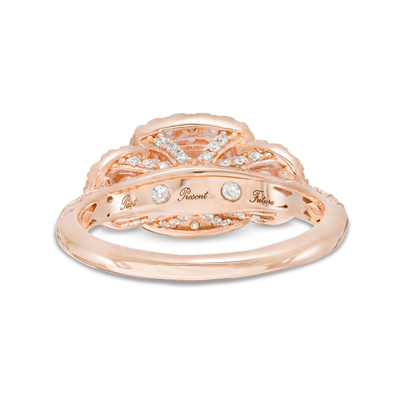Main Image 4 of Previously Owned - 1-1/4 CT. T.W. Princess-Cut Diamond Frame Past Present Future® Engagement Ring in 14K Rose Gold