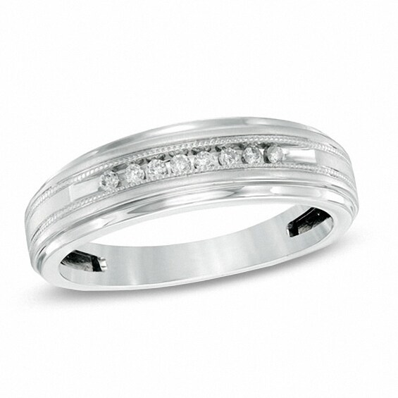 Previously Owned - 1/10 CT. T.w. Diamond Milgrain Wedding Band in 10K White Gold