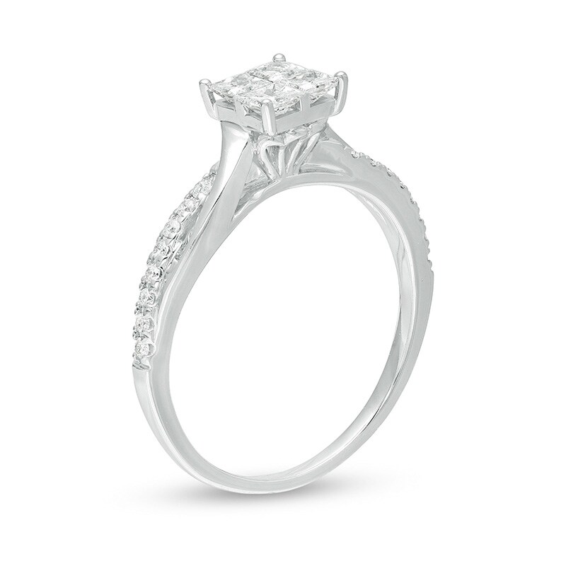 Main Image 3 of Previously Owned - 1/2 CT. T.W. Princess-Cut Quad Diamond Twist Shank Engagement Ring in 14K White Gold