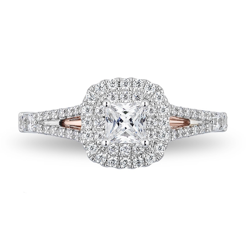Main Image 4 of Previously Owned - Enchanted Disney Belle 3/4 CT. T.W. Princess-Cut Diamond Rose Engagement Ring in 14K Two-Tone Gold