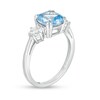 Thumbnail Image 3 of Previously Owned - 8.0mm Cushion-Cut Lab-Created Blue Spinel and White Sapphire Three Stone Ring in Sterling Silver