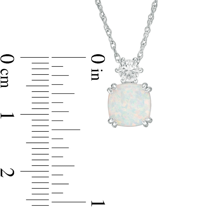Main Image 3 of Previously Owned - 8.0mm Cushion-Cut Lab-Created Opal and White Sapphire Pendant in Sterling Silver