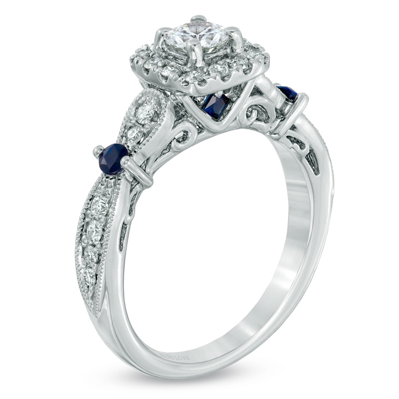 Main Image 2 of Previously Owned - Vera Wang Love Collection 3/4 CT. T.W. Diamond and Blue Sapphire Ring in 14K White Gold