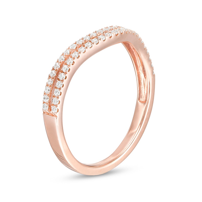 Main Image 3 of Previously Owned - 1/4 CT. T.W. Diamond Double Row Contour Anniversary Ring in 10K Rose Gold