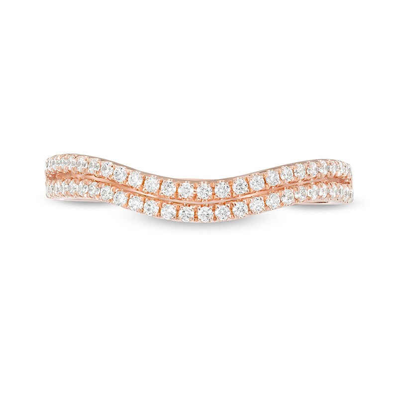 Main Image 4 of Previously Owned - 1/4 CT. T.W. Diamond Double Row Contour Anniversary Ring in 10K Rose Gold