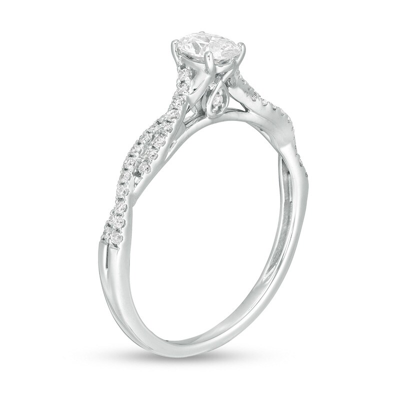 Main Image 3 of Previously Owned - 1/2 CT. T.W. Oval Diamond Twist Engagement Ring in 14K White Gold