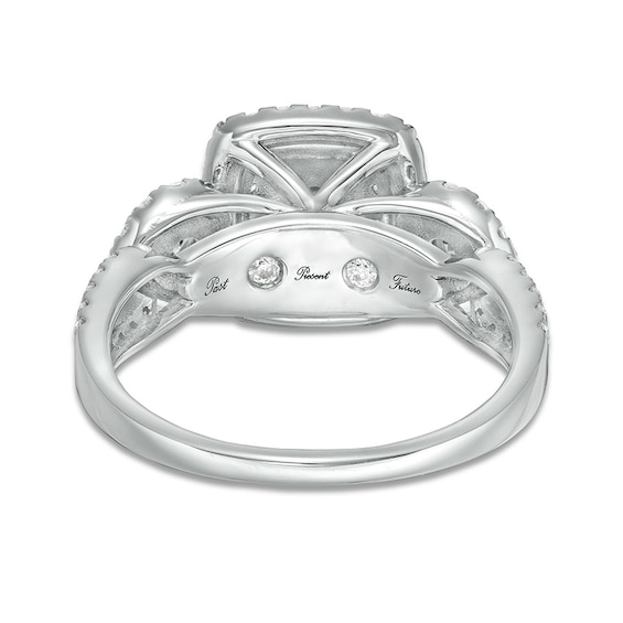Previously Owned - 1 CT. T.w. Diamond Double Cushion Frame Past Present FutureÂ® Engagement Ring in 10K White Gold