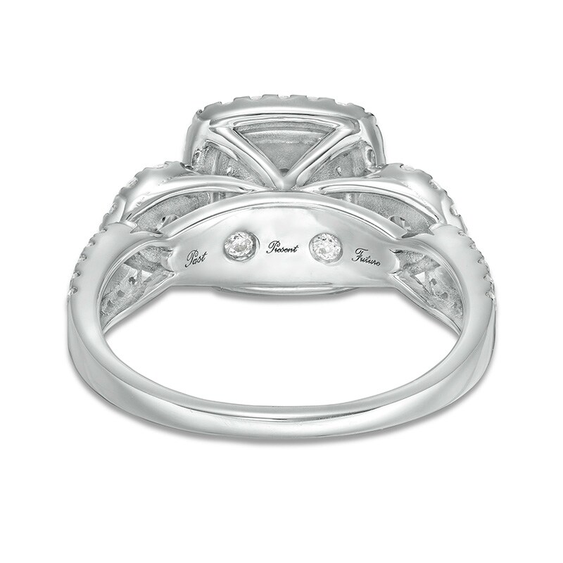 Main Image 4 of Previously Owned - 1 CT. T.W. Diamond Double Cushion Frame Past Present Future® Engagement Ring in 10K White Gold