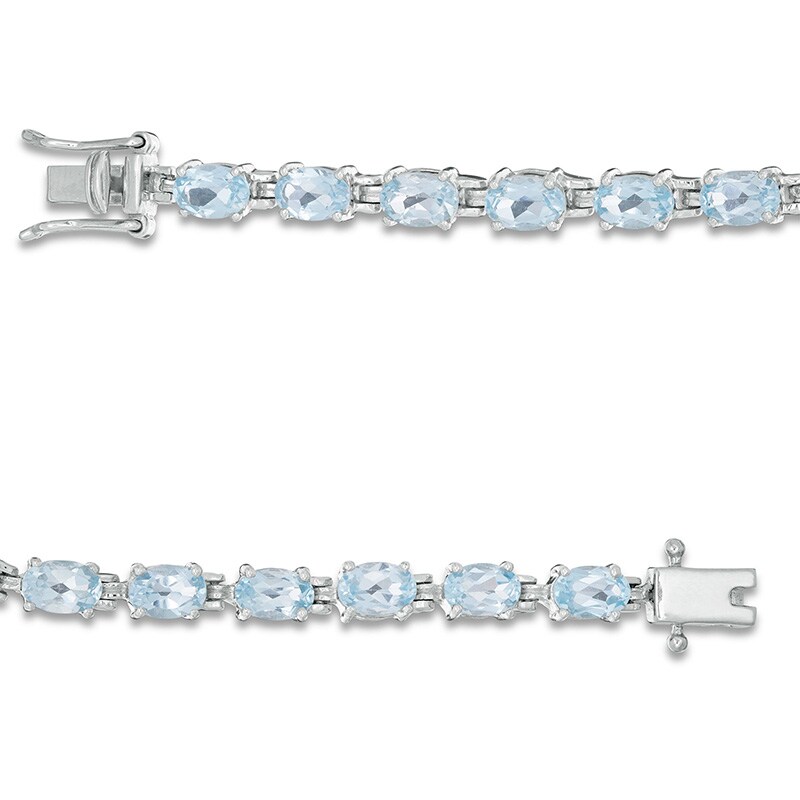 Main Image 3 of Previously Owned - Sideways Oval Blue Topaz Tennis Bracelet in Sterling Silver - 7.5"