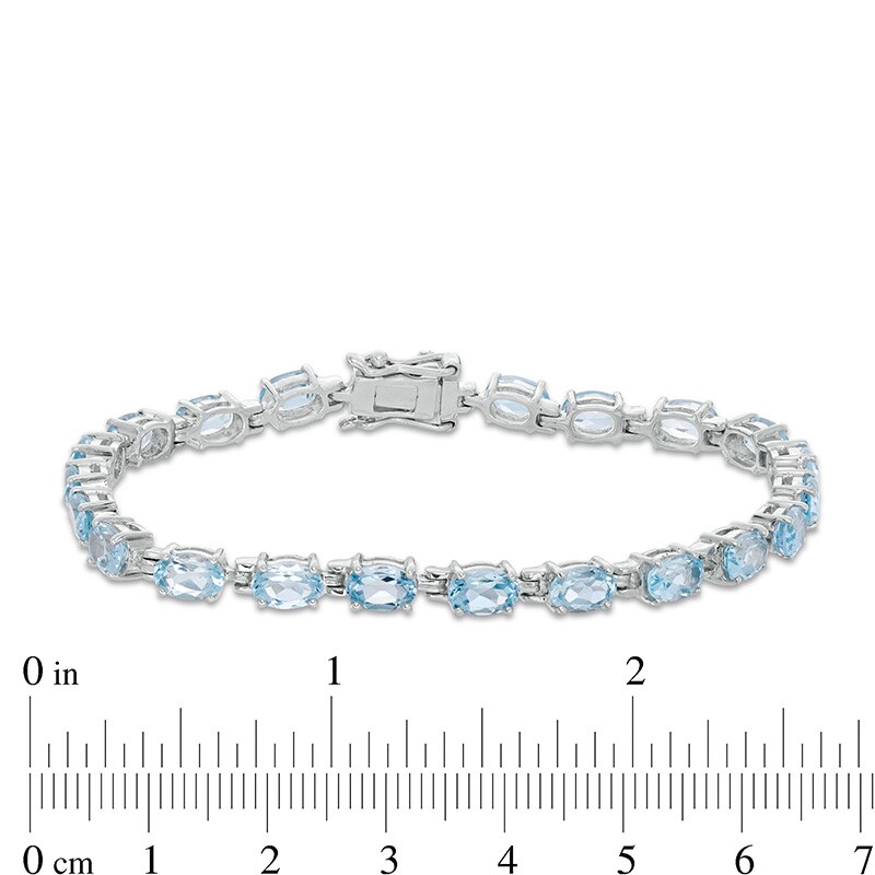 Main Image 4 of Previously Owned - Sideways Oval Blue Topaz Tennis Bracelet in Sterling Silver - 7.5"