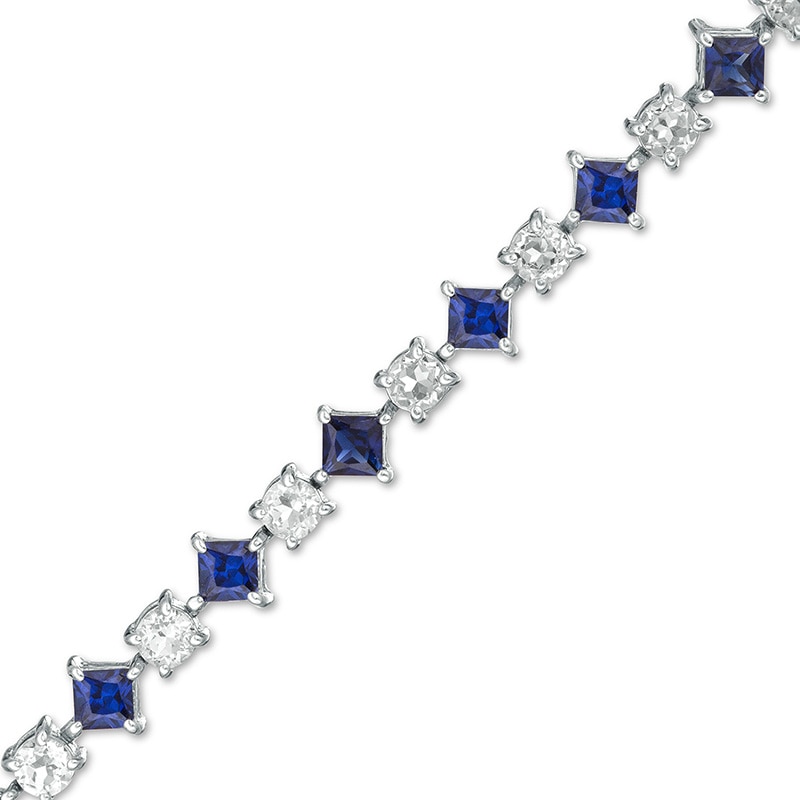Main Image 1 of Previously Owned - Princess-Cut Lab-Created Blue and White Sapphire Line Bracelet in Sterling Silver - 7.25"