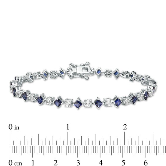 Previously Owned - Princess-Cut Lab-Created Blue and White Sapphire Line Bracelet in Sterling Silver - 7.25"