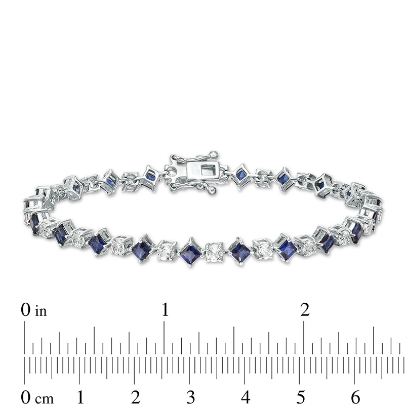 Main Image 3 of Previously Owned - Princess-Cut Lab-Created Blue and White Sapphire Line Bracelet in Sterling Silver - 7.25"