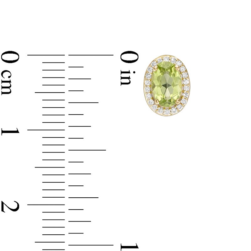 Main Image 3 of Previously Owned - Oval Peridot and 1/10 CT. T.W. Diamond Frame Stud Earrings in 10K Gold