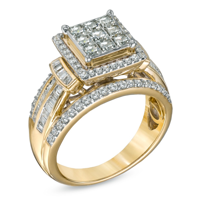 Main Image 2 of Previously Owned - 1-1/4 CT. T.W. Princess-Cut Diamond Frame Cluster Ring in 10K Gold