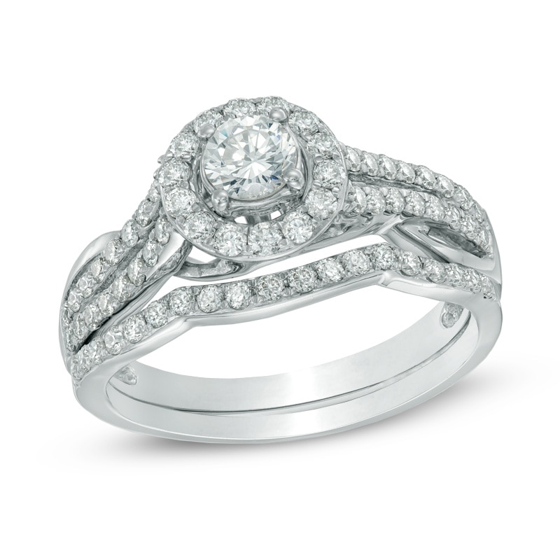 Main Image 1 of Previously Owned - 1 CT. T.W. Diamond Frame Swirl Bridal Set in 14K White Gold
