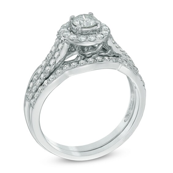 Previously Owned - 1 CT. T.w. Diamond Frame Swirl Bridal Set in 14K White Gold