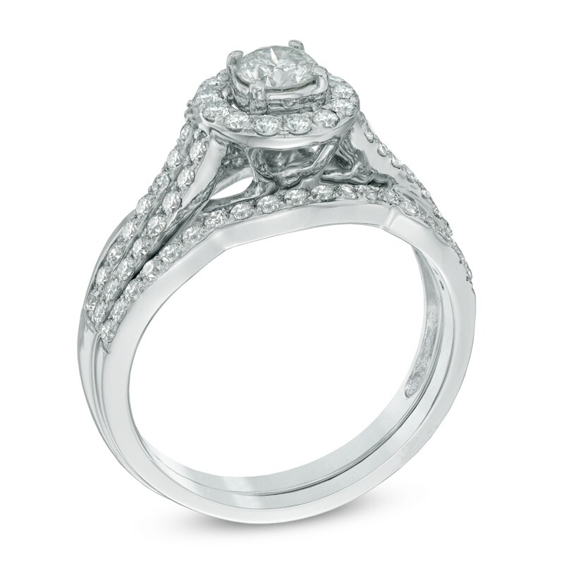 Main Image 2 of Previously Owned - 1 CT. T.W. Diamond Frame Swirl Bridal Set in 14K White Gold