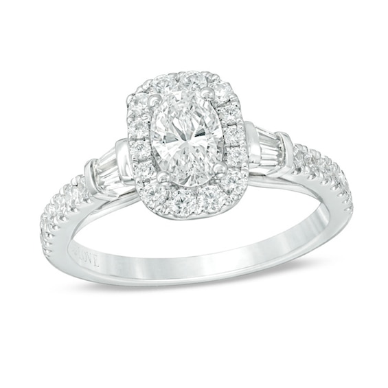 Previously Owned - Vera Wang Love Collection 1 CT. T.w. Oval Diamond Engagement Ring in 14K White Gold