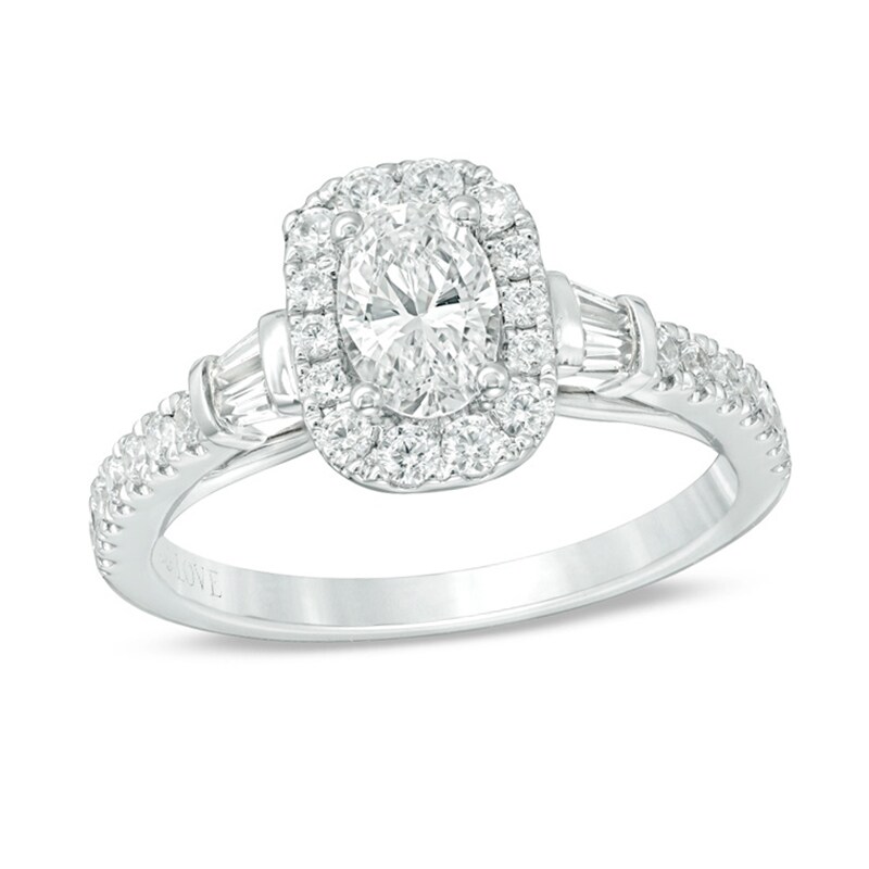 Main Image 1 of Previously Owned - Vera Wang Love Collection 1 CT. T.W. Oval Diamond Engagement Ring in 14K White Gold