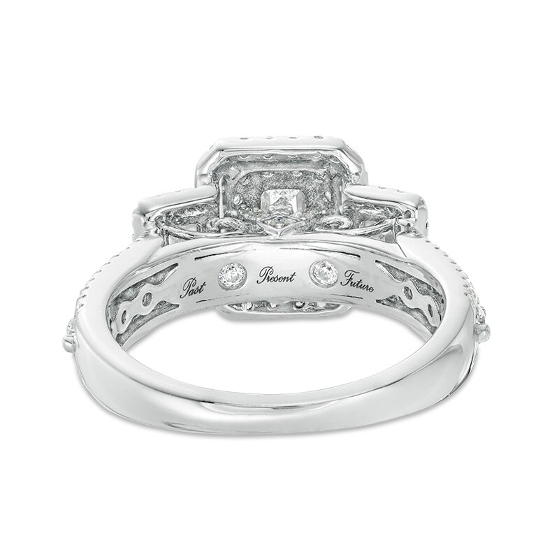 Main Image 4 of Previously Owned - 1-1/2 CT. T.W. Emerald-Cut Diamond Past Present Future® Engagement Ring in 14K White Gold