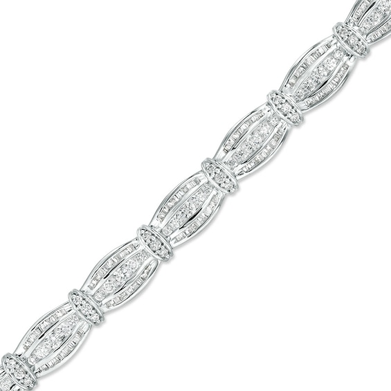 Previously Owned - 5 CT. T.w. Baguette and Round Diamond Bracelet in 10K White Gold