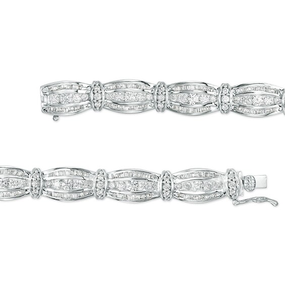 Previously Owned - 5 CT. T.w. Baguette and Round Diamond Bracelet in 10K White Gold