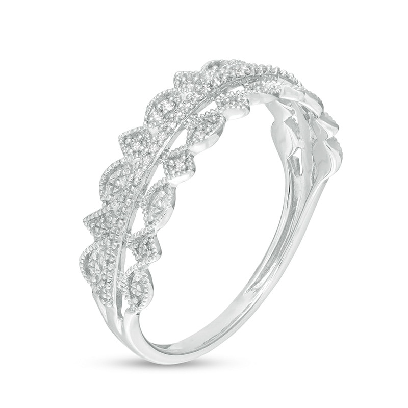 Main Image 3 of Previously Owned - 1/15 CT. T.W. Diamond Art Deco Twist Vintage-Style Anniversary Ring in 10K White Gold