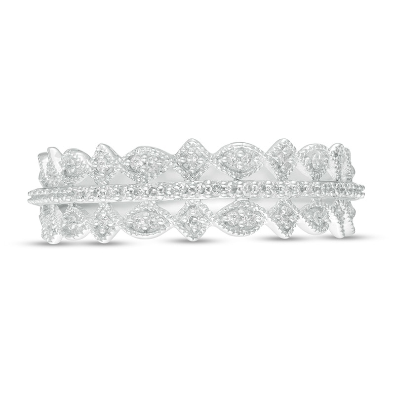 Main Image 4 of Previously Owned - 1/15 CT. T.W. Diamond Art Deco Twist Vintage-Style Anniversary Ring in 10K White Gold