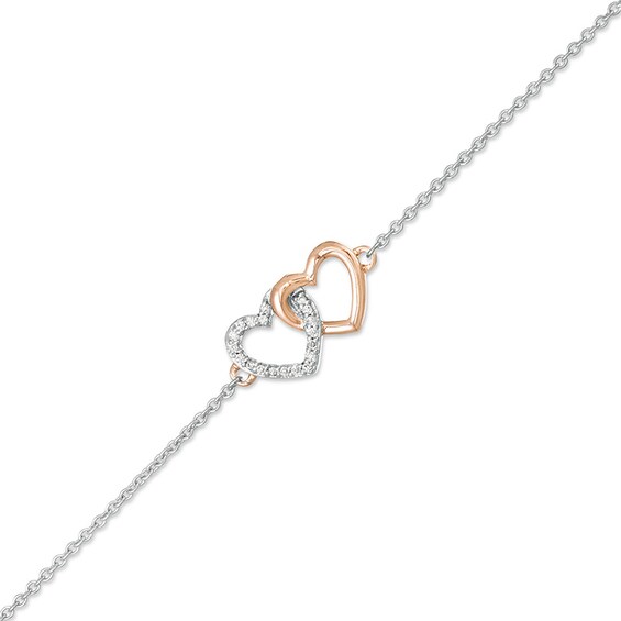 Previously Owned - 1/20 CT. T.w. Diamond Interlocking Hearts Anklet in Sterling Silver and 10K Rose Gold - 10"