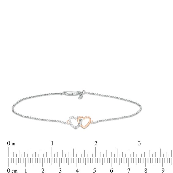 Previously Owned - 1/20 CT. T.w. Diamond Interlocking Hearts Anklet in Sterling Silver and 10K Rose Gold - 10"
