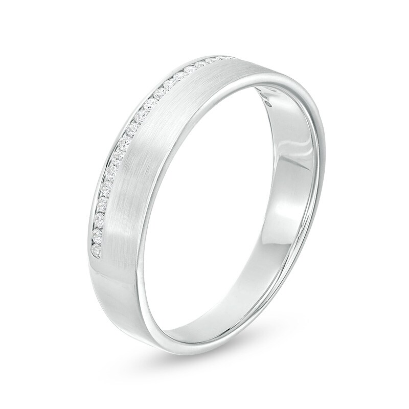 Main Image 3 of Previously Owned - 1/8 CT. T.W. Diamond Channel-Set Wedding Band in 10K White Gold
