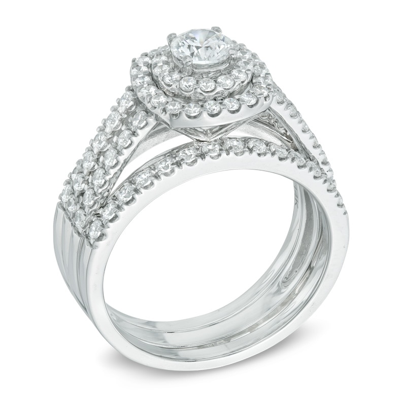 Main Image 2 of Previously Owned - 1-1/5 CT. T.W. Diamond Frame Three Piece Bridal Set in 14K White Gold