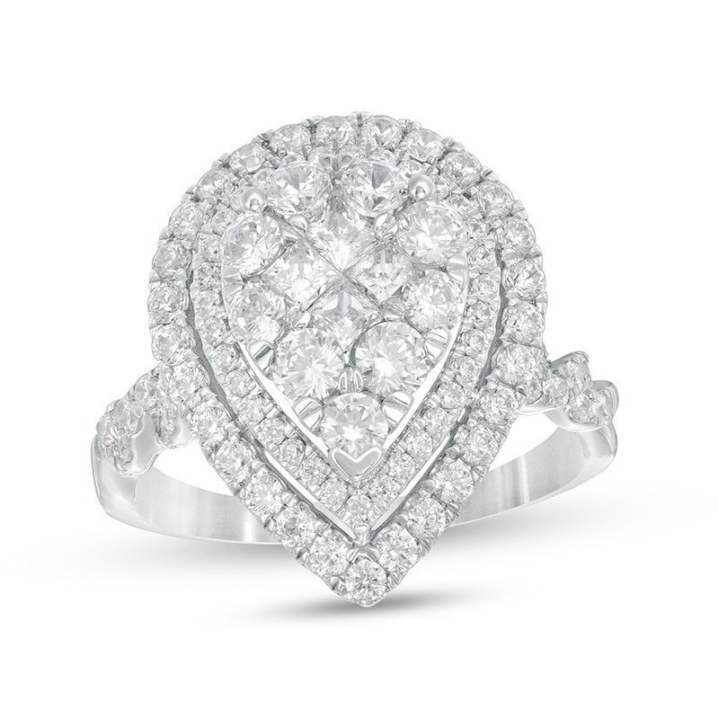 Previously Owned - 2 CT. T.W. Composite Diamond Pear-Shaped Frame Engagement Ring in 14K White Gold