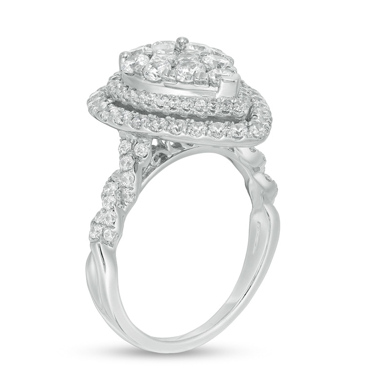 Previously Owned - 2 CT. T.W. Composite Diamond Pear-Shaped Frame Engagement Ring in 14K White Gold