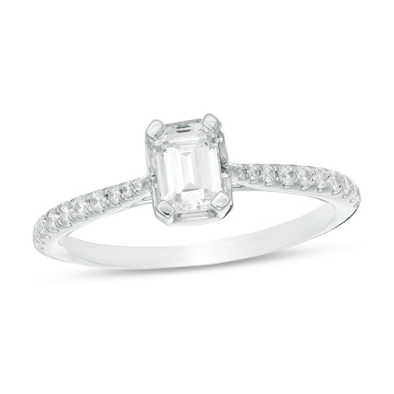 Previously Owned - 3/4 CT. T.w. Emerald-Cut Diamond Frame Engagement Ring in 14K White Gold