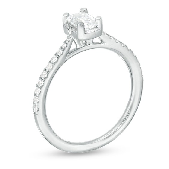 Previously Owned - 3/4 CT. T.w. Emerald-Cut Diamond Frame Engagement Ring in 14K White Gold