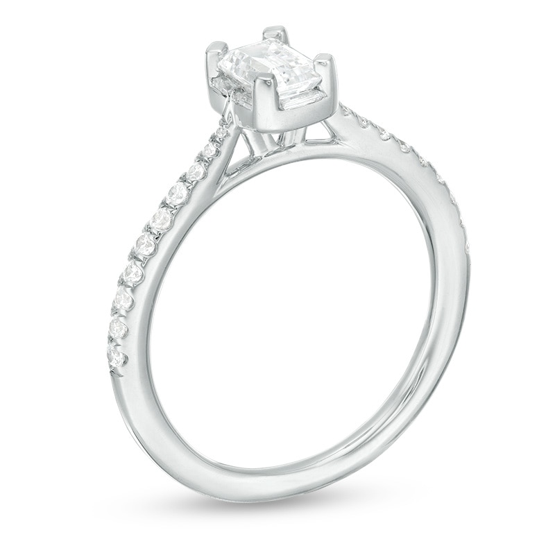 Previously Owned - 3/4 CT. T.W. Emerald-Cut Diamond Frame Engagement Ring in 14K White Gold