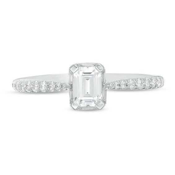 Previously Owned - 3/4 CT. T.w. Emerald-Cut Diamond Frame Engagement Ring in 14K White Gold