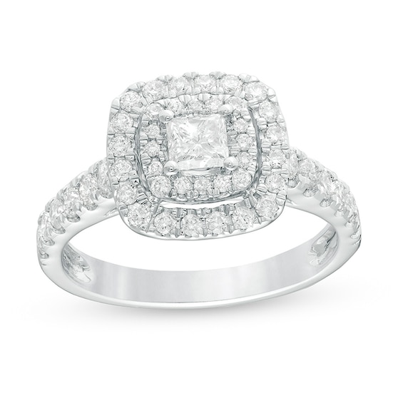 Previously Owned - 1 CT. T.w. Princess-Cut Diamond Double Frame Engagement Ring in 14K White Gold