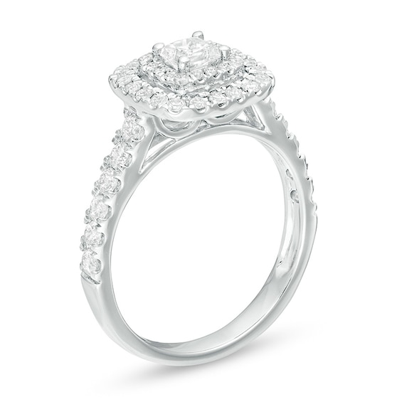 Previously Owned - 1 CT. T.w. Princess-Cut Diamond Double Frame Engagement Ring in 14K White Gold