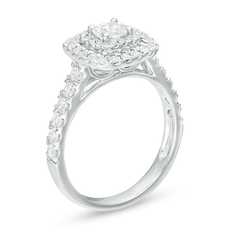 Main Image 3 of Previously Owned - 1 CT. T.W. Princess-Cut Diamond Double Frame Engagement Ring in 14K White Gold