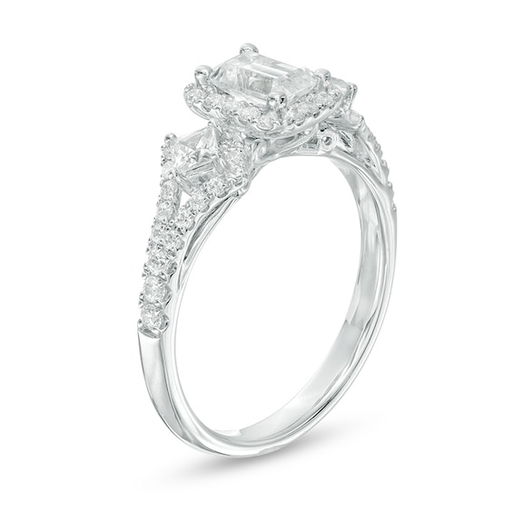 Previously Owned - 1 CT. T.w. Emerald-Cut Diamond Past Present FutureÂ® Frame Engagement Ring in 14K White Gold